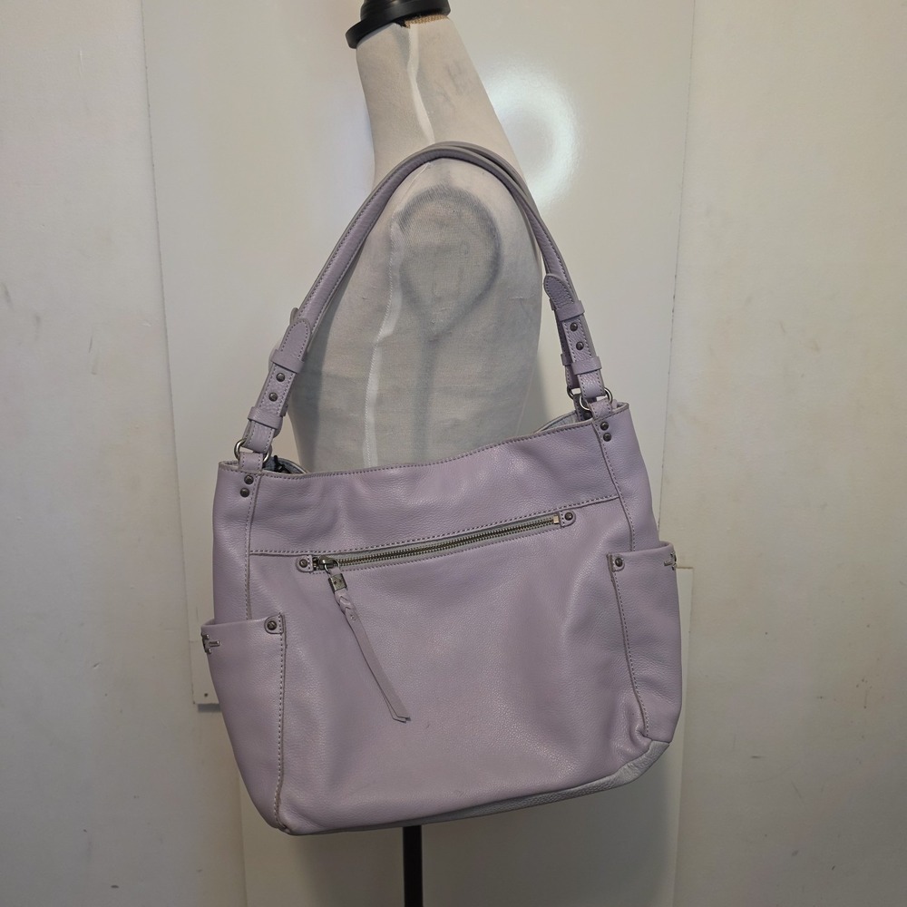 The Sak Purple Leather Shoulder Bag Hobo Tote Tassel Studded Pockets